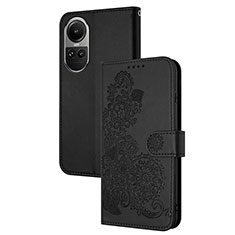 Coque Portefeuille Fleurs Livre Cuir Etui Clapet Y01X pour Oppo Reno10 5G Noir