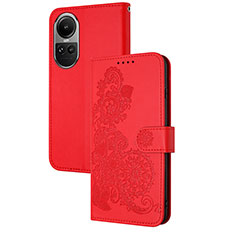 Coque Portefeuille Fleurs Livre Cuir Etui Clapet Y01X pour Oppo Reno10 5G Rouge