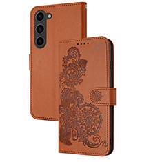 Coque Portefeuille Fleurs Livre Cuir Etui Clapet Y01X pour Samsung Galaxy S22 5G Marron