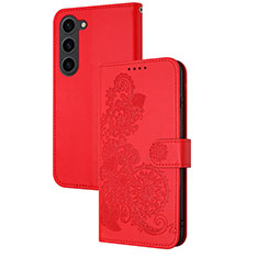 Coque Portefeuille Fleurs Livre Cuir Etui Clapet Y01X pour Samsung Galaxy S22 5G Rouge