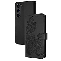 Coque Portefeuille Fleurs Livre Cuir Etui Clapet Y01X pour Samsung Galaxy S22 Plus 5G Noir