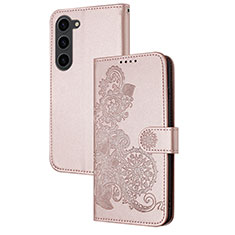 Coque Portefeuille Fleurs Livre Cuir Etui Clapet Y01X pour Samsung Galaxy S22 Plus 5G Or Rose