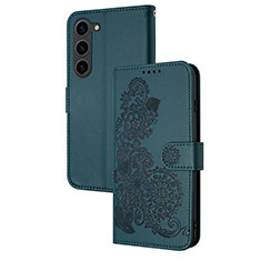 Coque Portefeuille Fleurs Livre Cuir Etui Clapet Y01X pour Samsung Galaxy S22 Plus 5G Vert