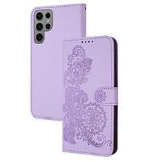 Coque Portefeuille Fleurs Livre Cuir Etui Clapet Y01X pour Samsung Galaxy S22 Ultra 5G Violet