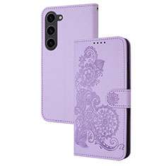 Coque Portefeuille Fleurs Livre Cuir Etui Clapet Y01X pour Samsung Galaxy S24 5G Violet