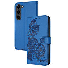 Coque Portefeuille Fleurs Livre Cuir Etui Clapet Y01X pour Samsung Galaxy S25 5G Bleu