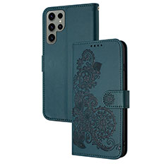 Coque Portefeuille Fleurs Livre Cuir Etui Clapet Y01X pour Samsung Galaxy S25 Ultra 5G Vert