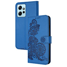 Coque Portefeuille Fleurs Livre Cuir Etui Clapet Y01X pour Xiaomi Redmi Note 12 4G Bleu