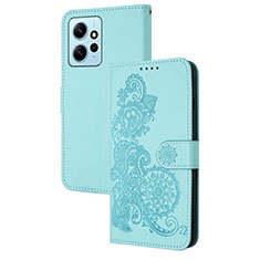 Coque Portefeuille Fleurs Livre Cuir Etui Clapet Y01X pour Xiaomi Redmi Note 12 4G Bleu Clair