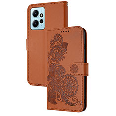 Coque Portefeuille Fleurs Livre Cuir Etui Clapet Y01X pour Xiaomi Redmi Note 12 4G Marron