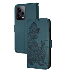 Coque Portefeuille Fleurs Livre Cuir Etui Clapet Y01X pour Xiaomi Redmi Note 12 Explorer Vert