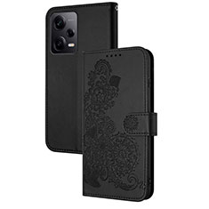 Coque Portefeuille Fleurs Livre Cuir Etui Clapet Y01X pour Xiaomi Redmi Note 12 Pro+ Plus 5G Noir