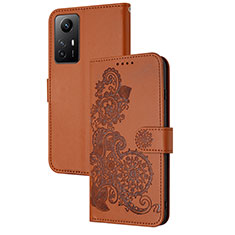 Coque Portefeuille Fleurs Livre Cuir Etui Clapet Y01X pour Xiaomi Redmi Note 12S Marron