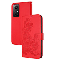 Coque Portefeuille Fleurs Livre Cuir Etui Clapet Y01X pour Xiaomi Redmi Note 12S Rouge