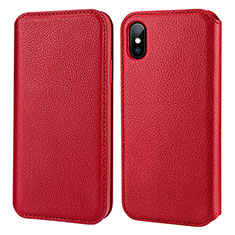 Coque Portefeuille Flip Cuir pour Apple iPhone X Rouge