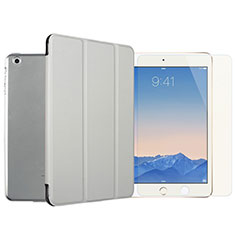 Coque Portefeuille Livre Cuir et Verre Trempe Protecteur d'Ecran pour Apple iPad Mini 2 Argent