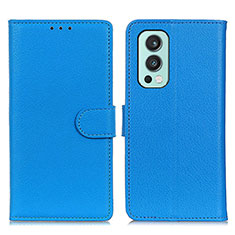 Coque Portefeuille Livre Cuir Etui Clapet A03D pour OnePlus Nord 2 5G Bleu Ciel