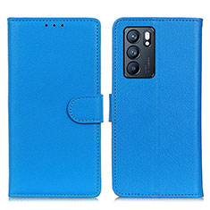 Coque Portefeuille Livre Cuir Etui Clapet A03D pour Oppo Reno6 5G Bleu Ciel