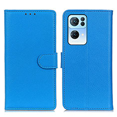 Coque Portefeuille Livre Cuir Etui Clapet A03D pour Oppo Reno7 Pro 5G Bleu Ciel