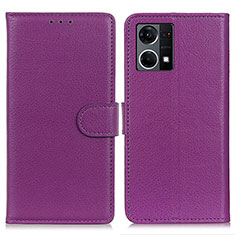 Coque Portefeuille Livre Cuir Etui Clapet A03D pour Oppo Reno8 4G Violet