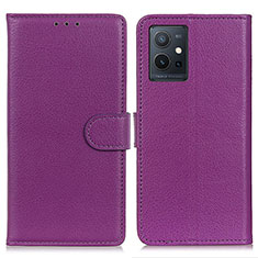 Coque Portefeuille Livre Cuir Etui Clapet A03D pour Vivo T1 5G India Violet