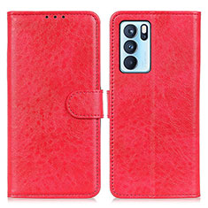 Coque Portefeuille Livre Cuir Etui Clapet A04D pour Oppo Reno6 Pro 5G India Rouge