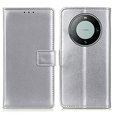 Coque Portefeuille Livre Cuir Etui Clapet A08D pour Huawei Mate 60 Argent