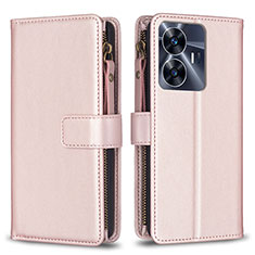 Coque Portefeuille Livre Cuir Etui Clapet B01F pour Realme C55 Or Rose