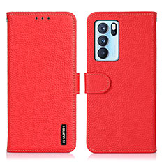 Coque Portefeuille Livre Cuir Etui Clapet B01H pour Oppo Reno6 Pro 5G India Rouge