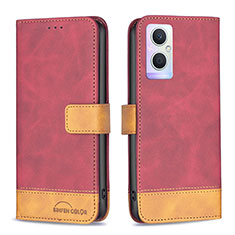 Coque Portefeuille Livre Cuir Etui Clapet B02F pour Oppo Reno8 Lite 5G Rouge