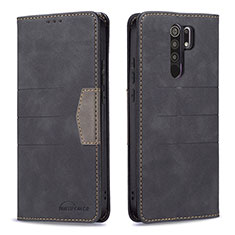 Coque Portefeuille Livre Cuir Etui Clapet B02F pour Xiaomi Redmi 9 Prime India Noir