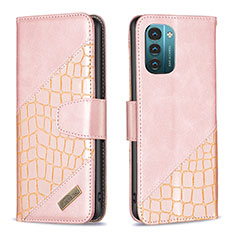 Coque Portefeuille Livre Cuir Etui Clapet B03F pour Nokia G21 Or Rose