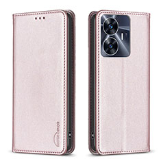 Coque Portefeuille Livre Cuir Etui Clapet B03F pour Realme C55 Or Rose