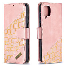 Coque Portefeuille Livre Cuir Etui Clapet B03F pour Samsung Galaxy A12 Nacho Or Rose