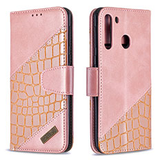 Coque Portefeuille Livre Cuir Etui Clapet B03F pour Samsung Galaxy A21 Or Rose