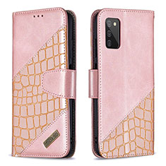 Coque Portefeuille Livre Cuir Etui Clapet B03F pour Samsung Galaxy F02S SM-E025F Or Rose