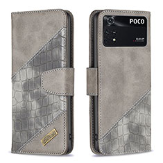 Coque Portefeuille Livre Cuir Etui Clapet B03F pour Xiaomi Poco M4 Pro 4G Gris Fonce