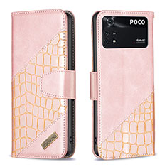 Coque Portefeuille Livre Cuir Etui Clapet B03F pour Xiaomi Poco M4 Pro 4G Or Rose