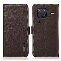 Coque Portefeuille Livre Cuir Etui Clapet B03H pour Vivo X80 Pro 5G Marron