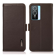 Coque Portefeuille Livre Cuir Etui Clapet B03H pour Vivo Y74s 5G Marron