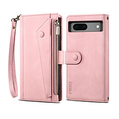 Coque Portefeuille Livre Cuir Etui Clapet B03S pour Google Pixel 7 5G Or Rose