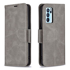 Coque Portefeuille Livre Cuir Etui Clapet B04F pour Oppo Reno6 Pro 5G India Gris