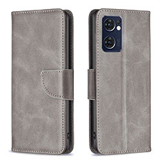 Coque Portefeuille Livre Cuir Etui Clapet B04F pour Oppo Reno7 5G Gris