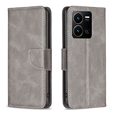 Coque Portefeuille Livre Cuir Etui Clapet B04F pour Vivo Y35 4G Gris