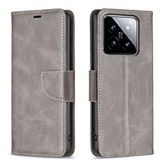 Coque Portefeuille Livre Cuir Etui Clapet B04F pour Xiaomi Mi 14 5G Gris