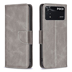 Coque Portefeuille Livre Cuir Etui Clapet B04F pour Xiaomi Poco M4 Pro 4G Gris