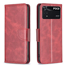 Coque Portefeuille Livre Cuir Etui Clapet B04F pour Xiaomi Poco M4 Pro 4G Rouge