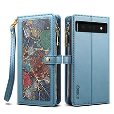 Coque Portefeuille Livre Cuir Etui Clapet B04S pour Google Pixel 6 Pro 5G Bleu