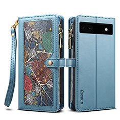 Coque Portefeuille Livre Cuir Etui Clapet B04S pour Google Pixel 6a 5G Bleu