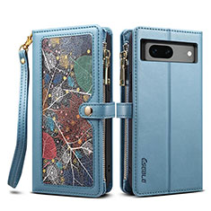 Coque Portefeuille Livre Cuir Etui Clapet B04S pour Google Pixel 7 5G Bleu